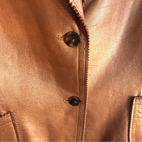 Jones New York SZ M Copper Tan Leather Metallic Sheen Lined Jacket with Pockets - Picture 4 of 9